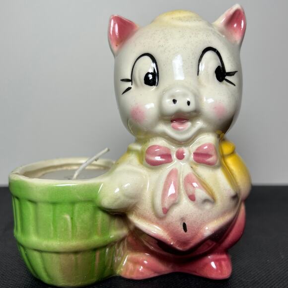 Vintage Ceramic Pig Candle Holder 475 Inches Mid Century Farmhouse - Picture 8 of 16